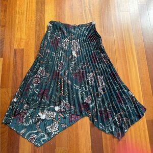 H&M Teal Pleated asymmetrical Boho Skirt with Butterfly, Snake, Flower print